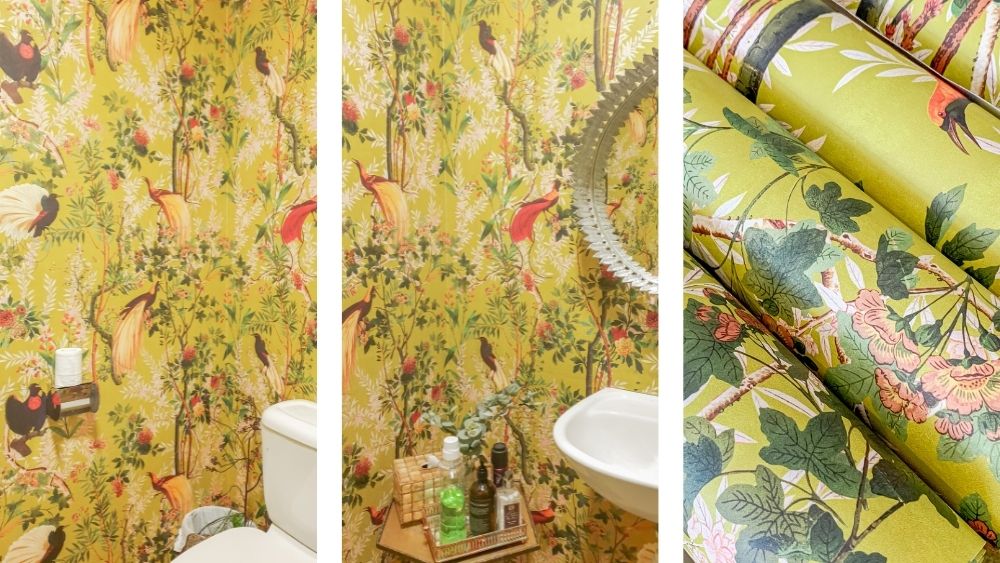 tropical theme wallpaper for bathroom