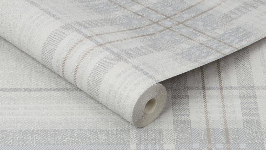 plaid wallpaper japandi interior design