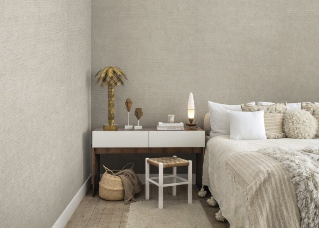neutral wallpaper japandi interior design