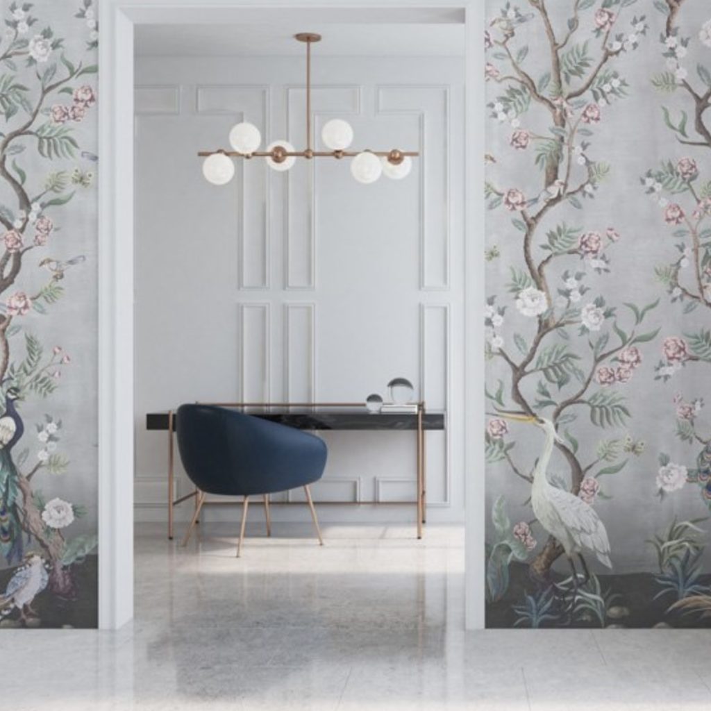Grey Floral Chinoiserie Wallpaper by Honpo Singapore