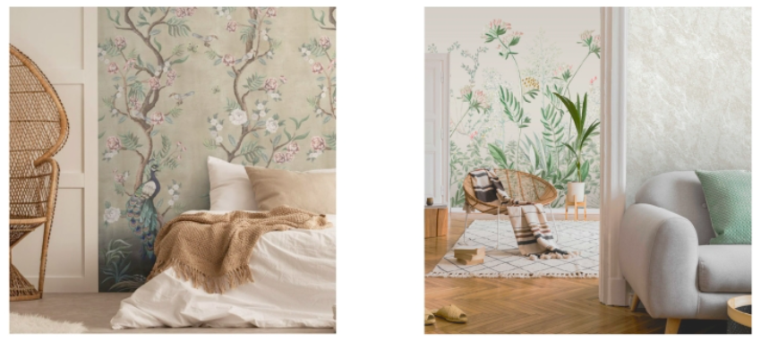 Chinoiserie wallpaper features oriental birds