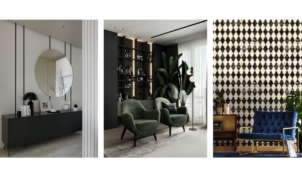 Monochrome wallpaper is a great way to add a touch of elegance to any room