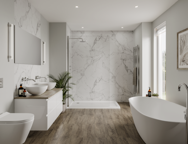 consider using bathna flooring in a bold color or pattern