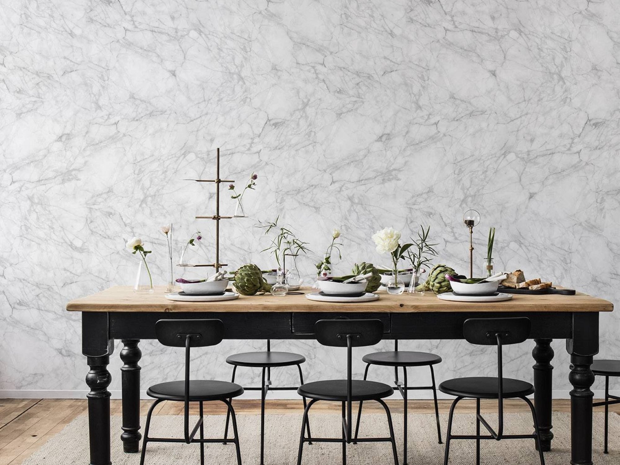 White Noble Marble Kitchen Wallpaper