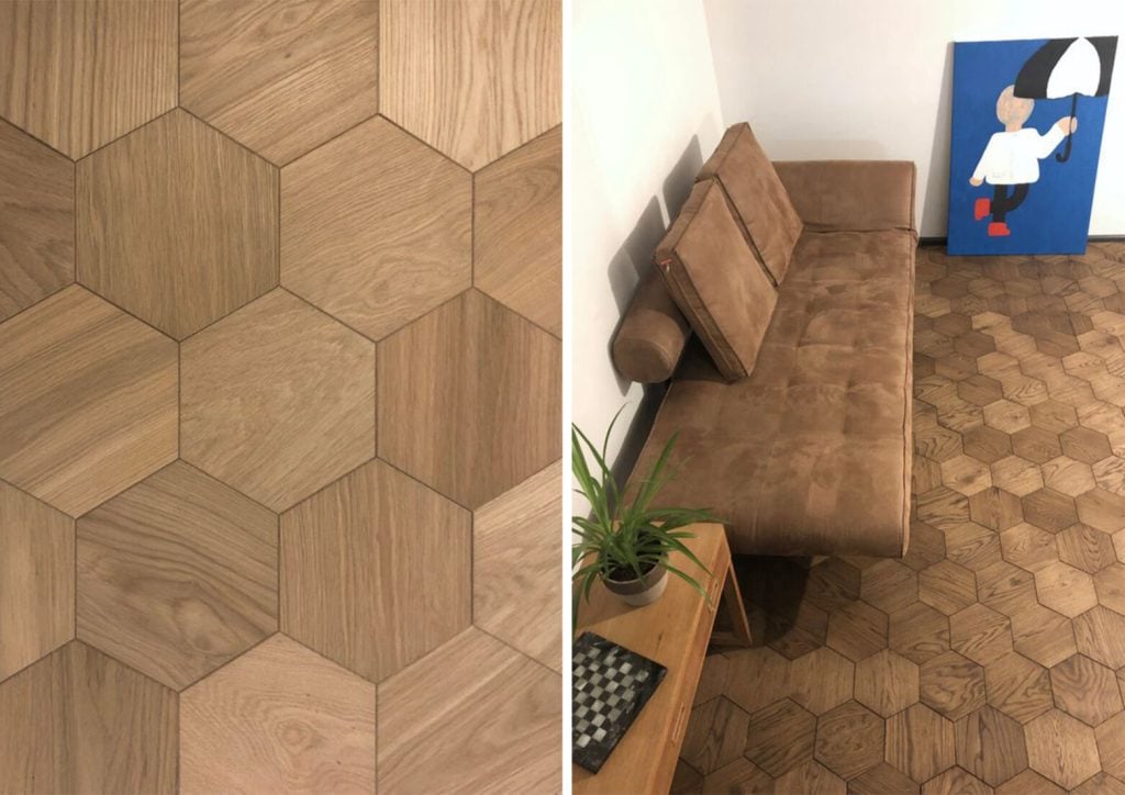 herringbone style wood flooring