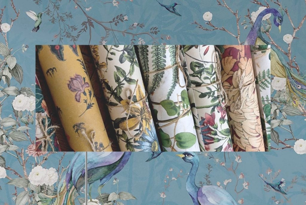 floral interior design with wallpaper