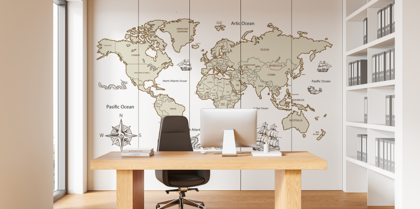 Office room wall makeover using print on wall by Honpo