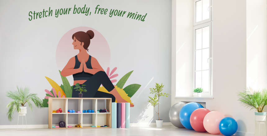 Yoga room using print on wall 