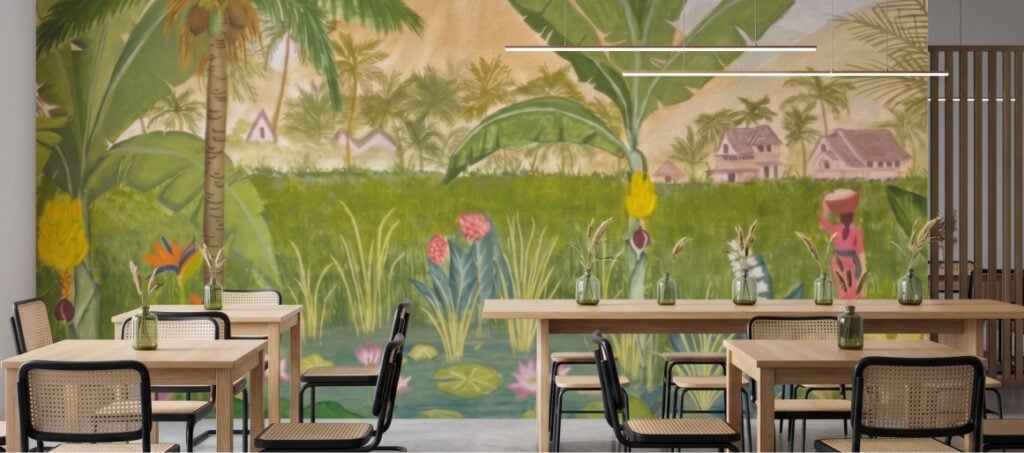 rustic mural for restaurant design