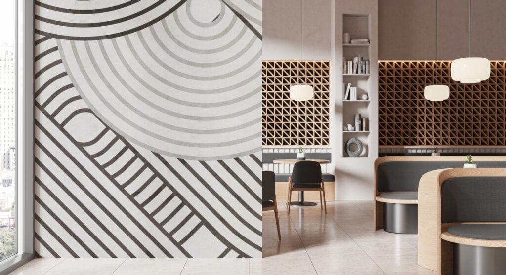 Monochrome Lines Wallpaper for Restaurant Interior