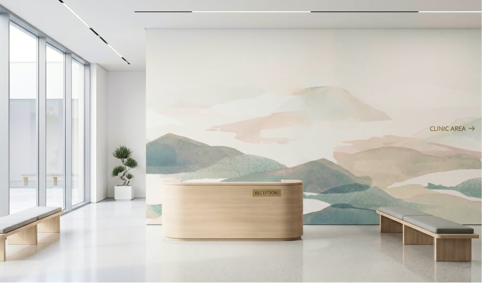 Reception Area hospital using wallpaper
