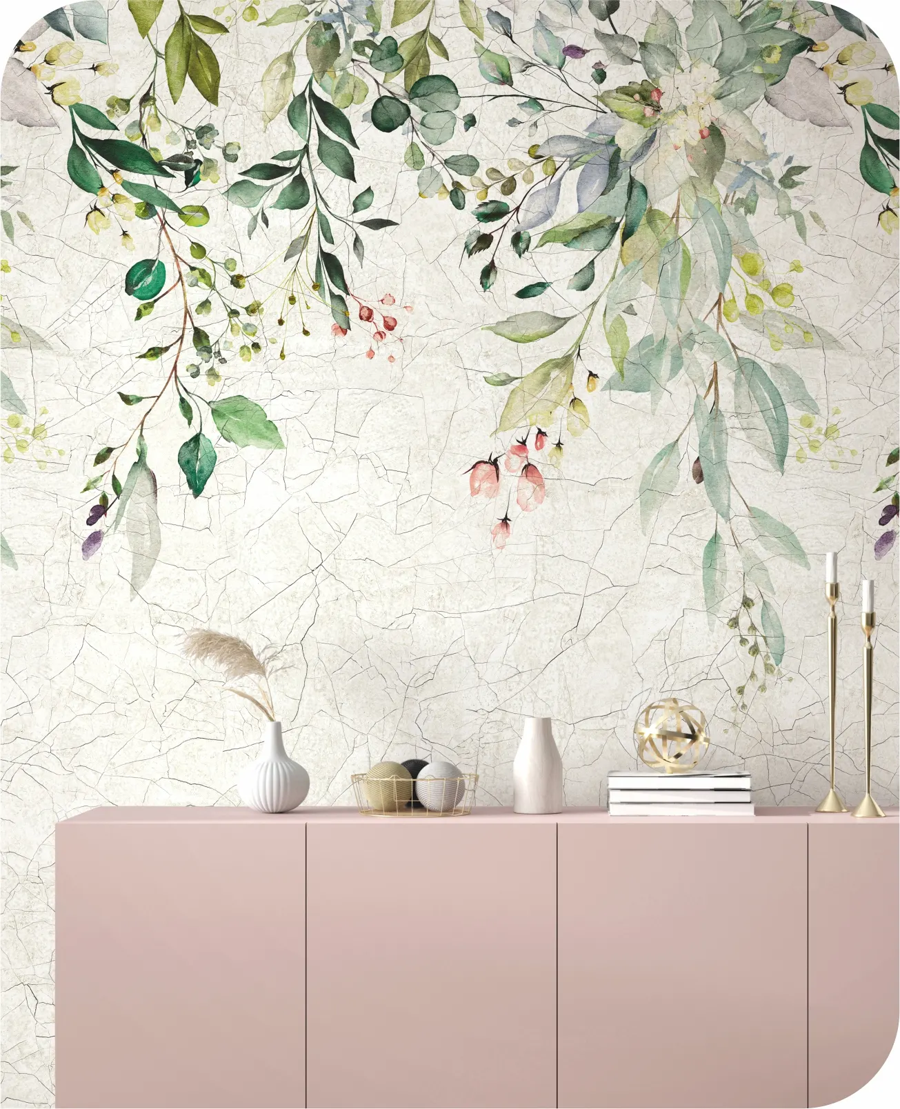 Botanical wallpaper look stunning at living room area