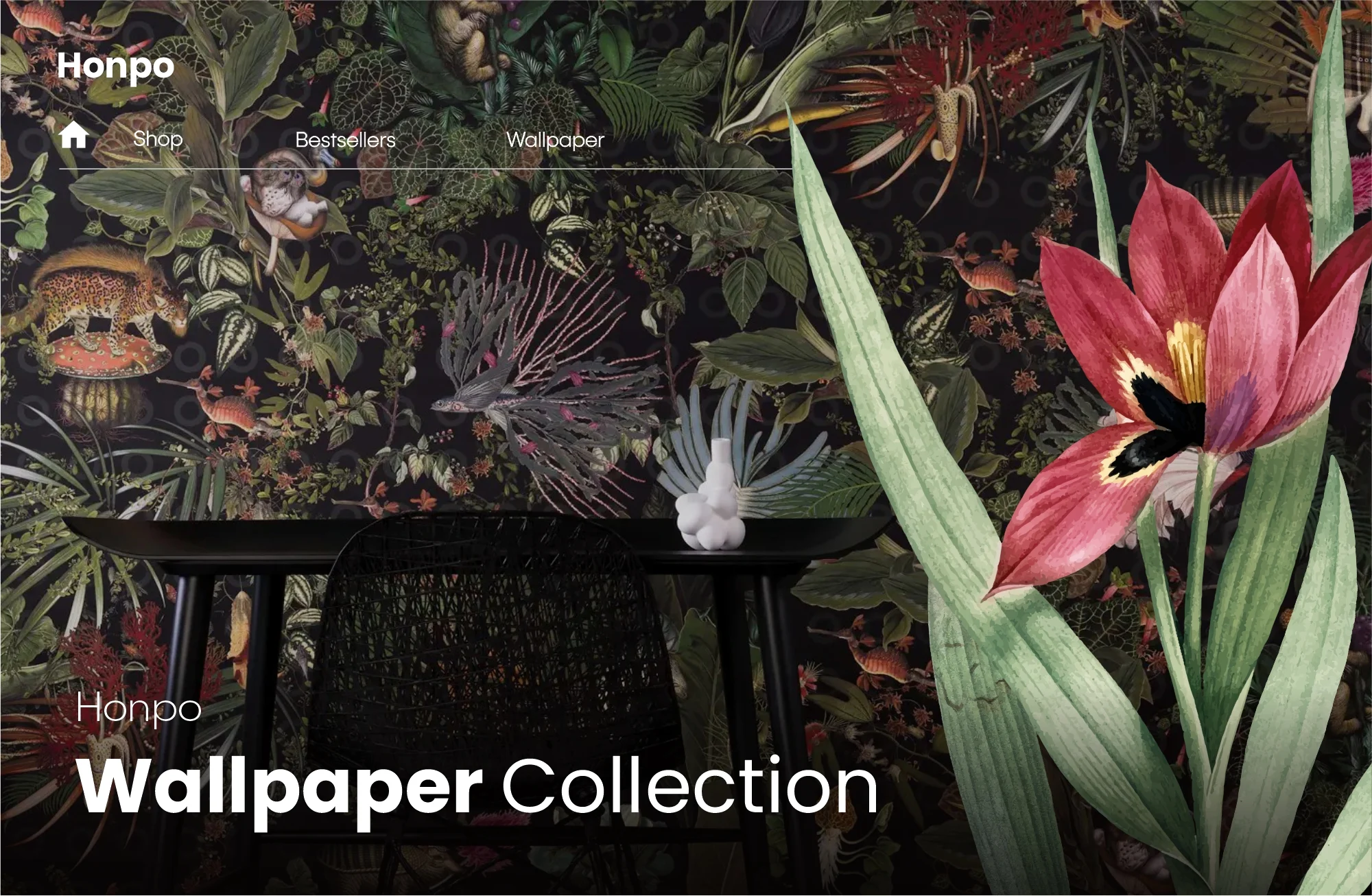 home interior with blue tropical wallpaper desktop