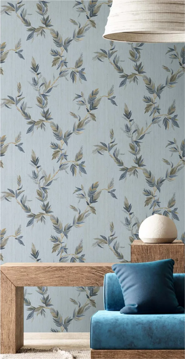 Perfect look of Living Room with Damask Wallpaper
