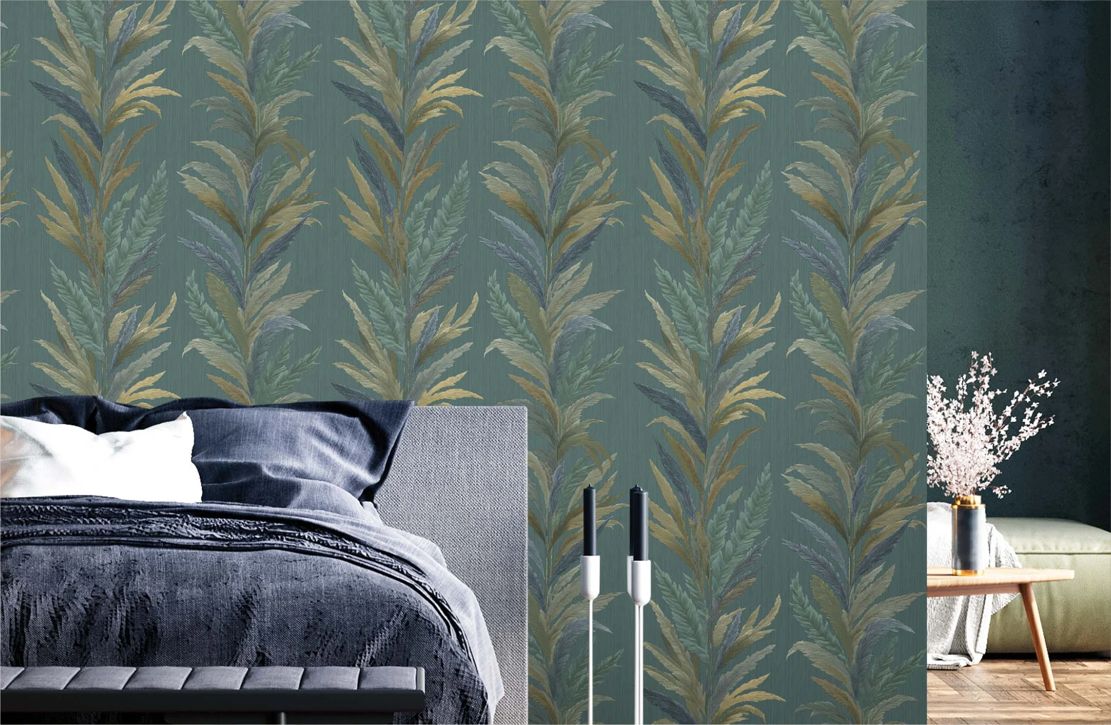 Bedroom with ORNAMENTA Wallpaper 