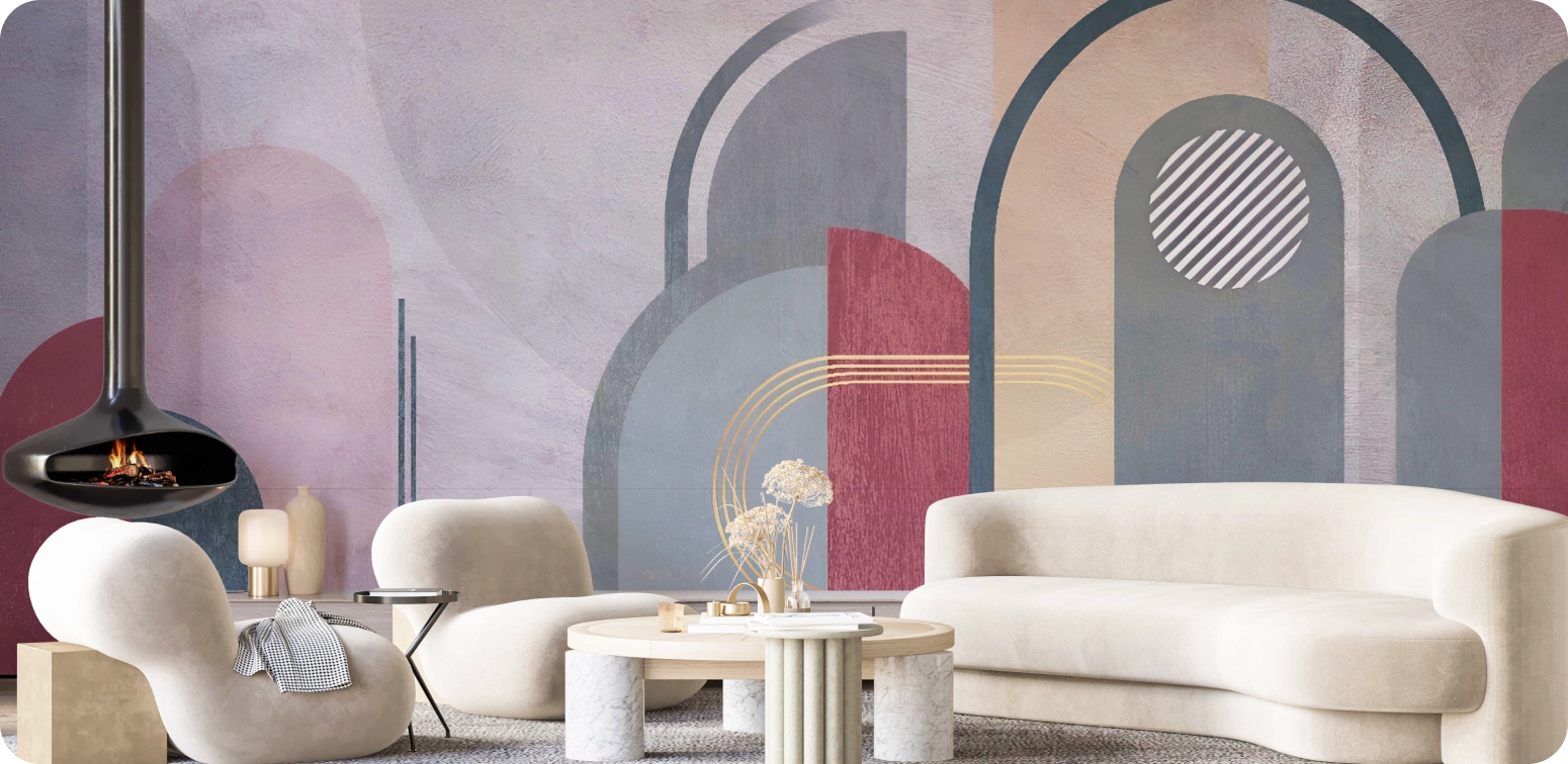 Big red wallpaper art deco geometric shapes
