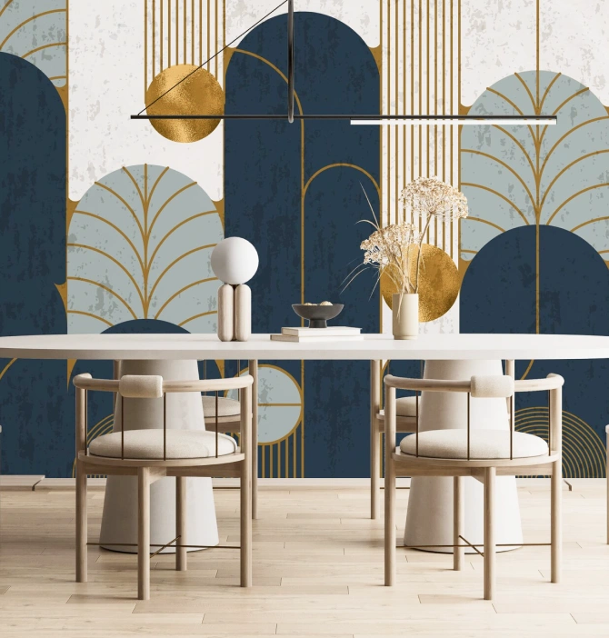 Dining Room look stunning with art deco wallpaper