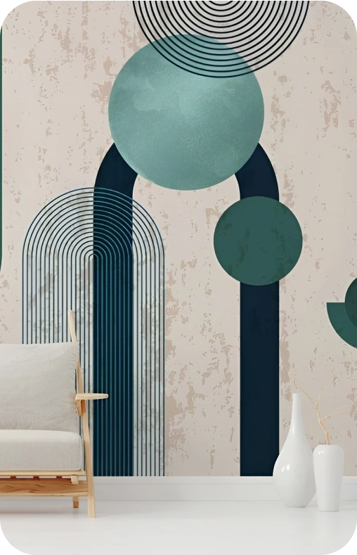 Green geometric art deco mural for your home