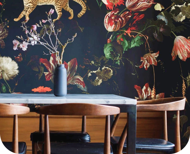 Black with colorfull classic floral wallpaper