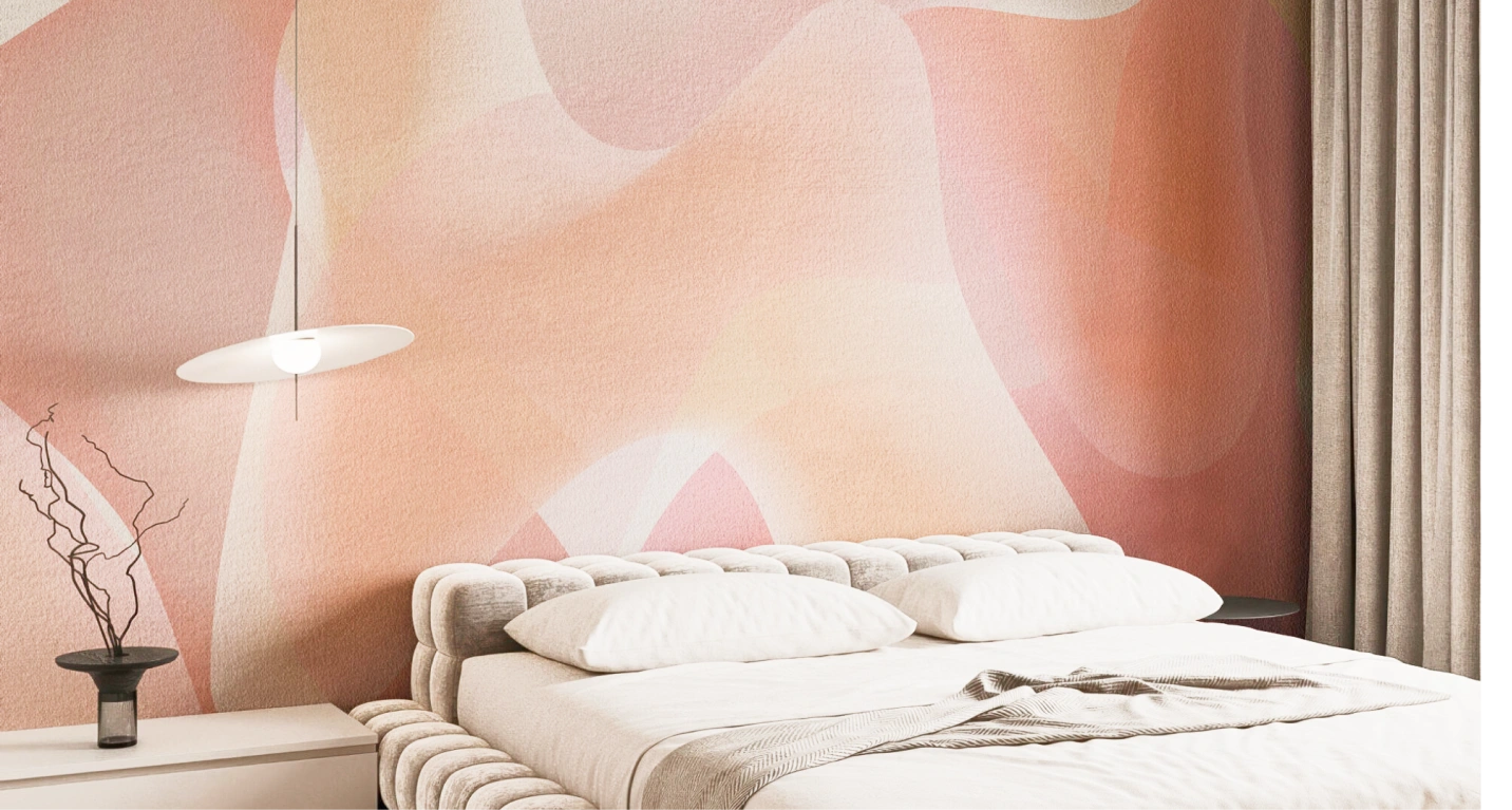 Pink ombre wallpaper at bedroom area