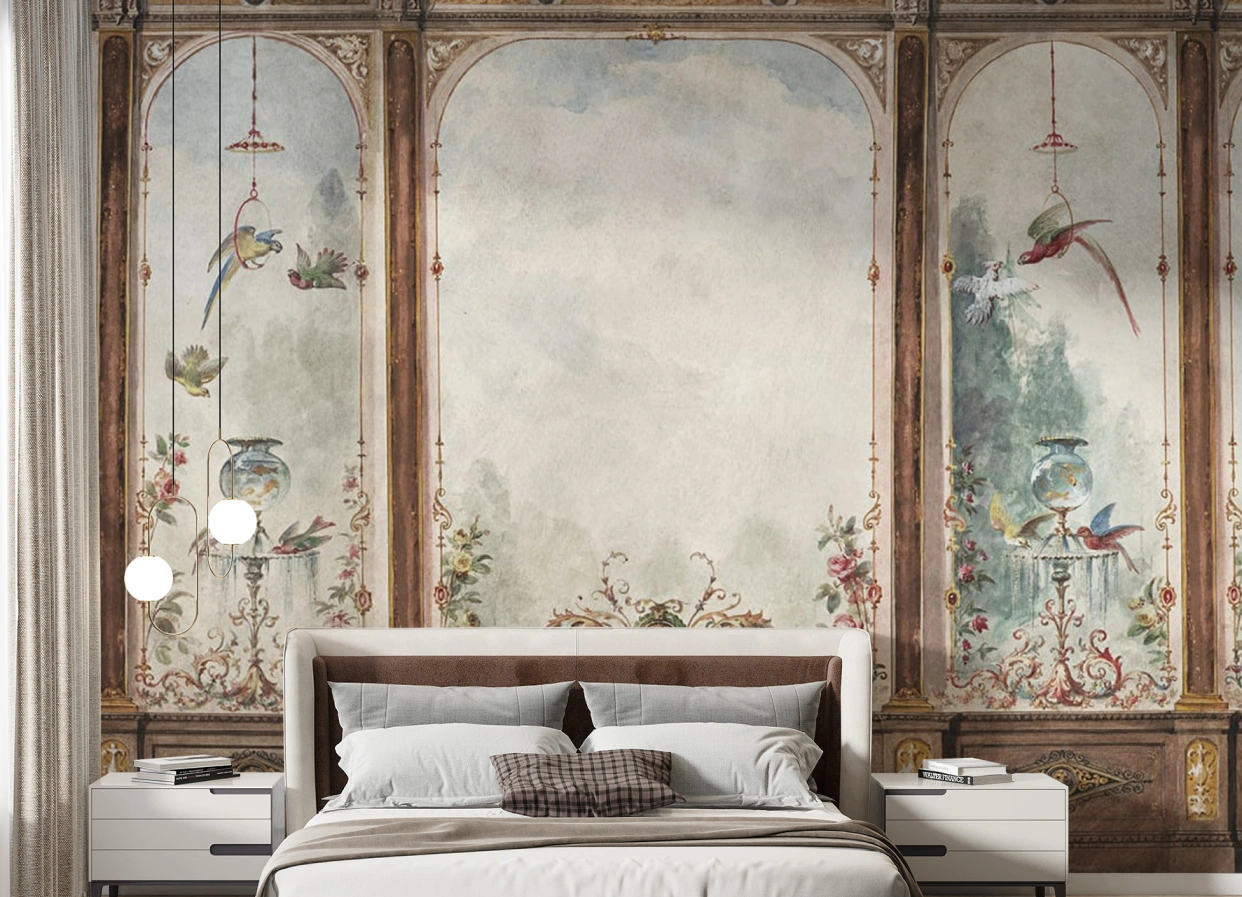 Bedroom using vintage luxury wallpaper
