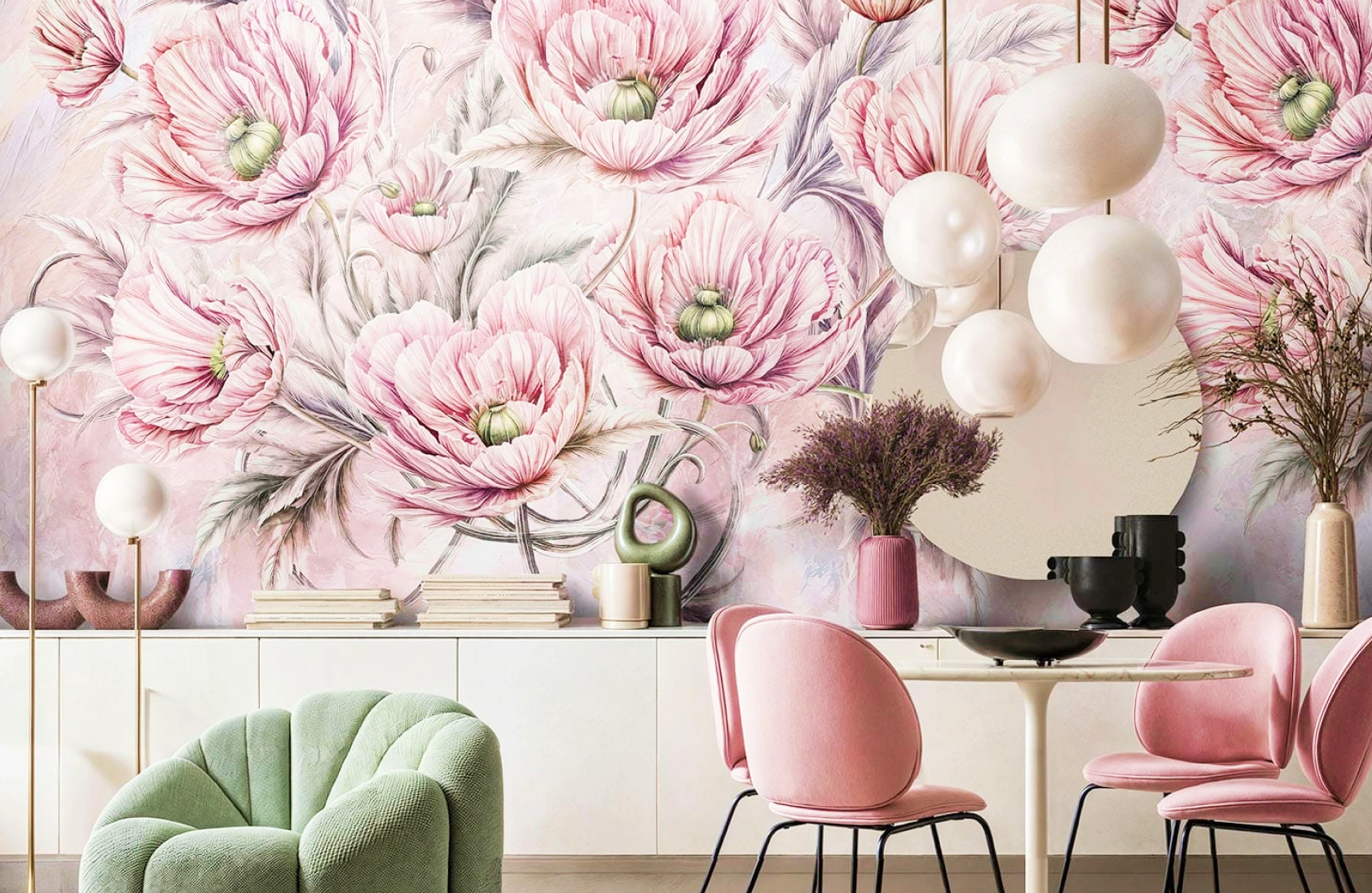 Modern elegant big mural pink