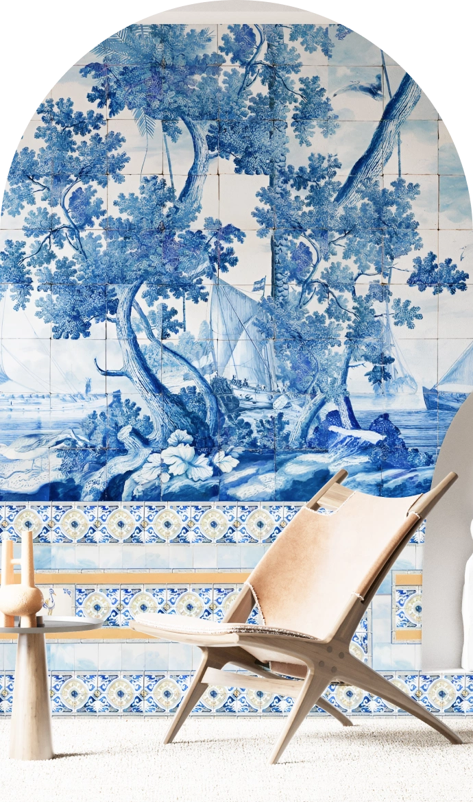 Blue tones Tropical beach with sail wallpaper