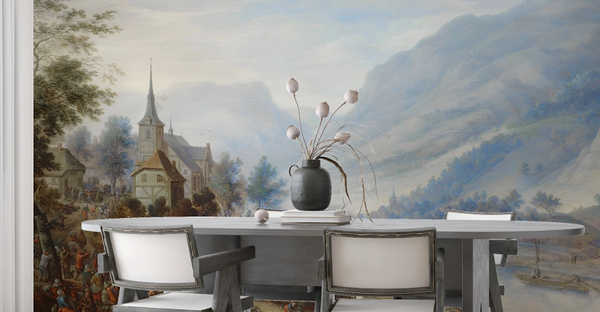 Landscape wallpaper look stunning at dining room