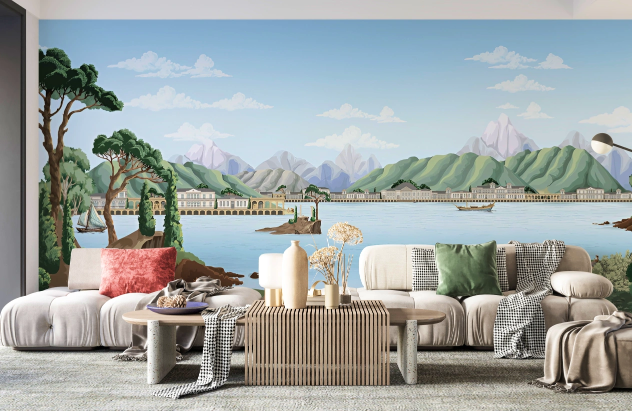 Stunning room with landscape wallpaper