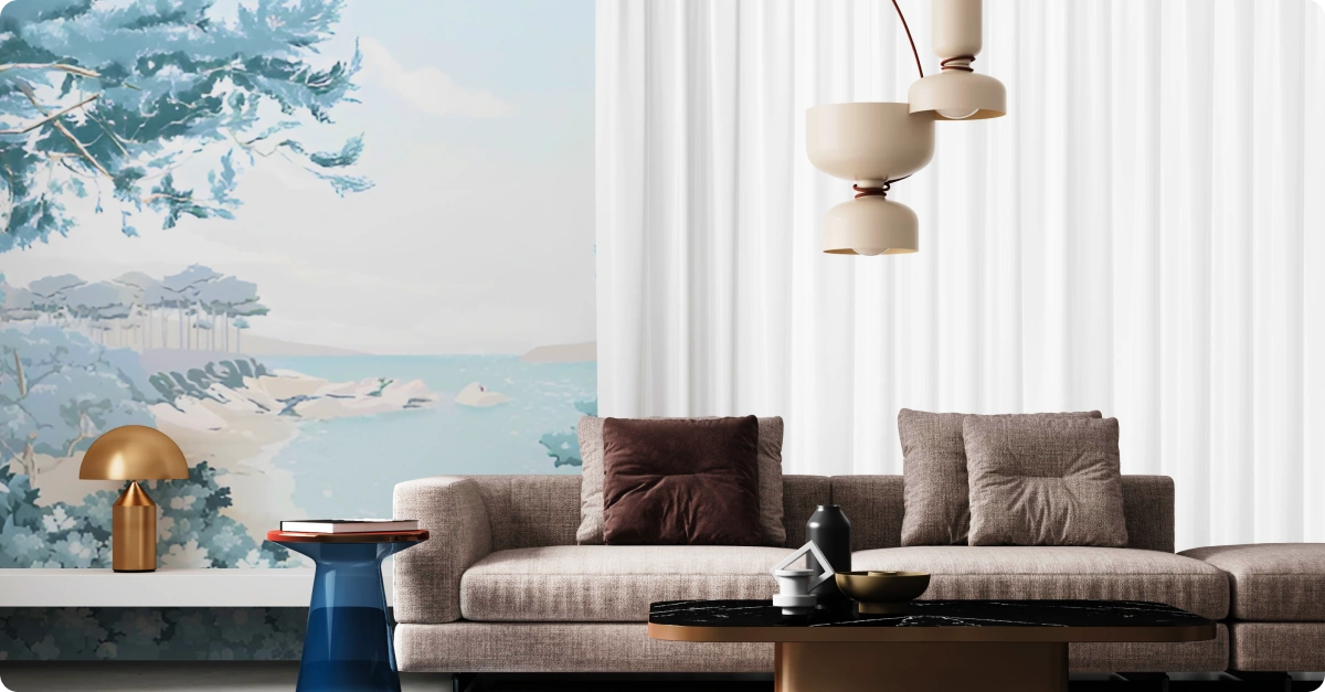 Tropical beach wallpaper at living room