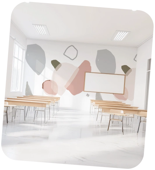 Classroom Ambience with Geometric Wallpaper Design