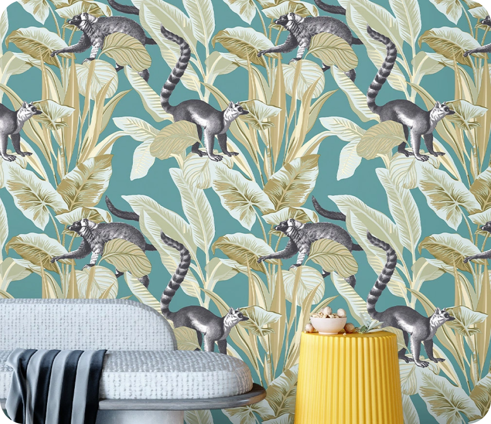 Lemuri with tropical wallpaper by cristiana masi collection