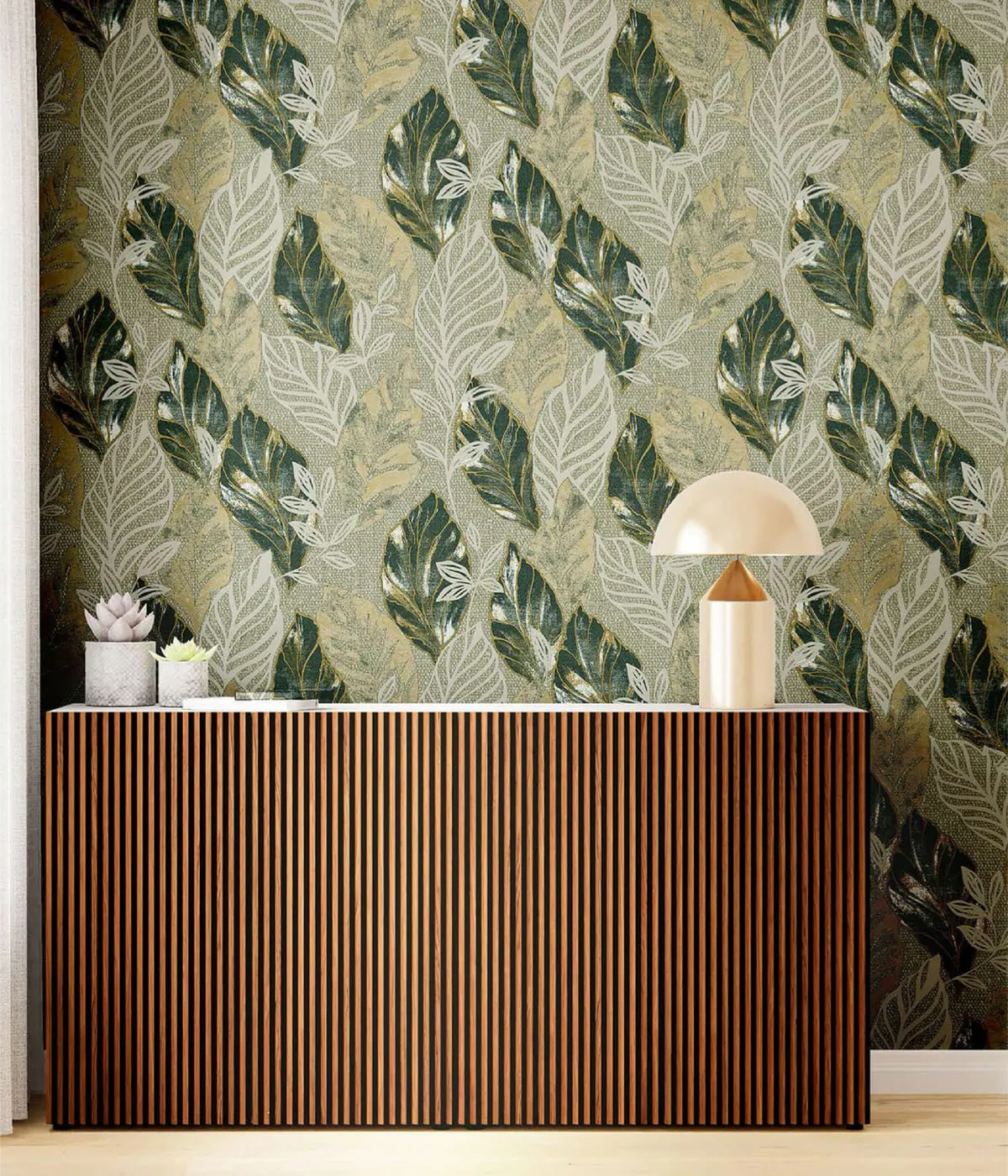 Green white leaf wallpaper perfect for your area