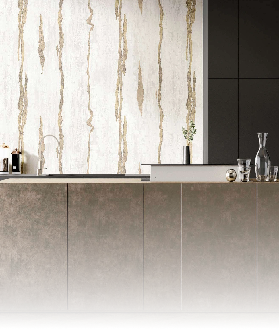 Kitchen Space with White Brown Stripe Pattern