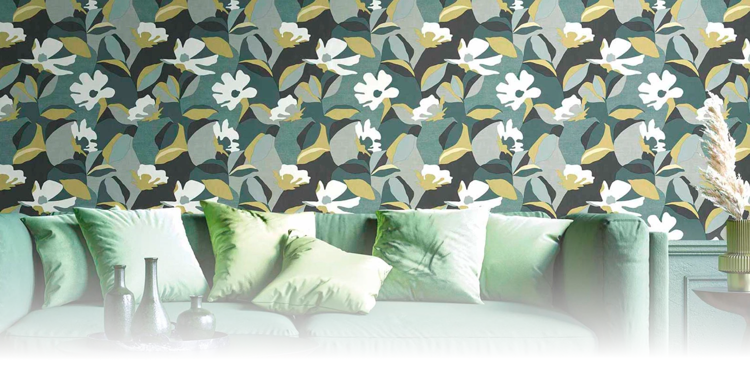 Green Fiore Wallpaper for room space