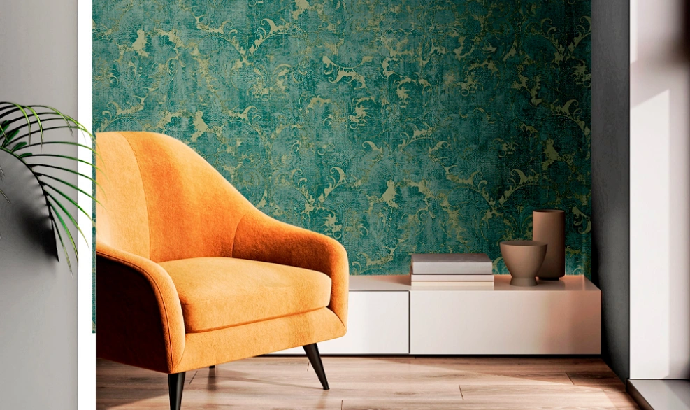 Green with gold accent wallpaper perfect for your home