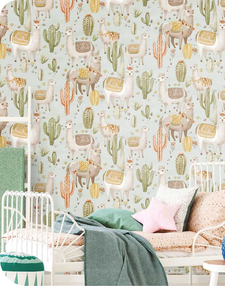 Alpaca themed wallpaper with soft tones