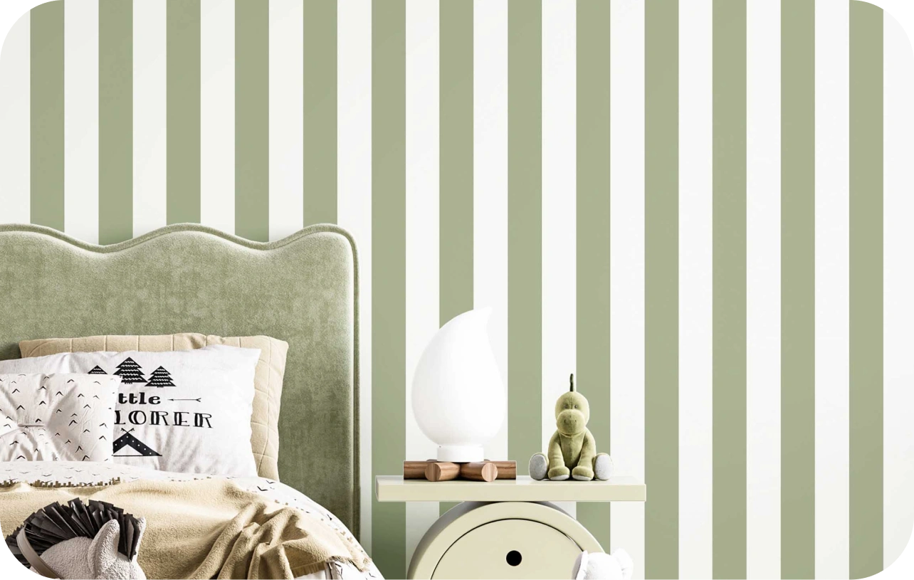 Minimalist stripe green wallpaper for kids room