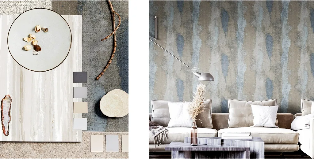 Grey wallpaper at living room
