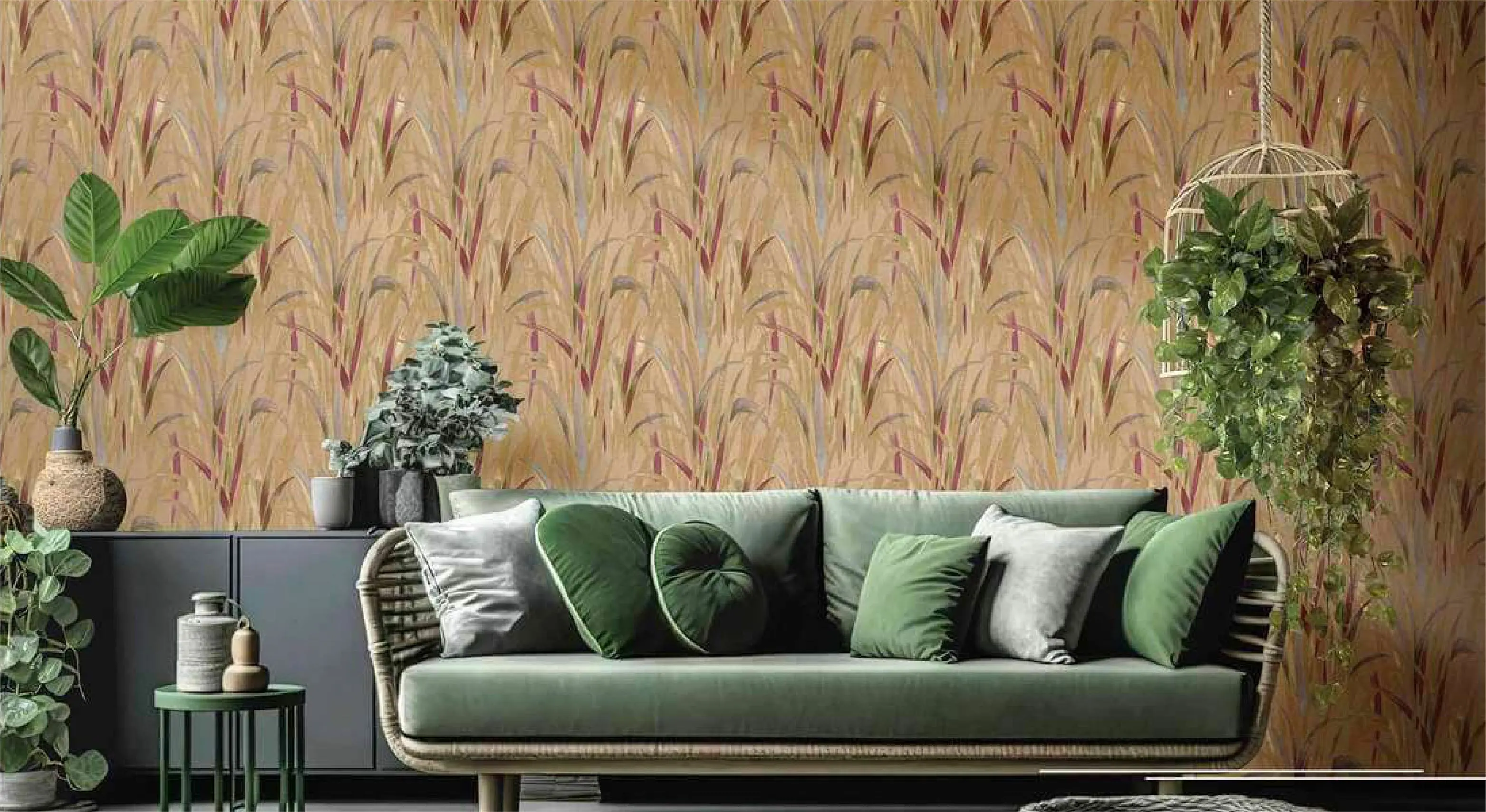 Living Room with Rasaia II Wallpaper 