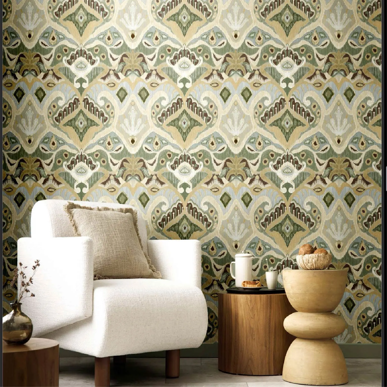 Living Room with Tempio II Wallpaper