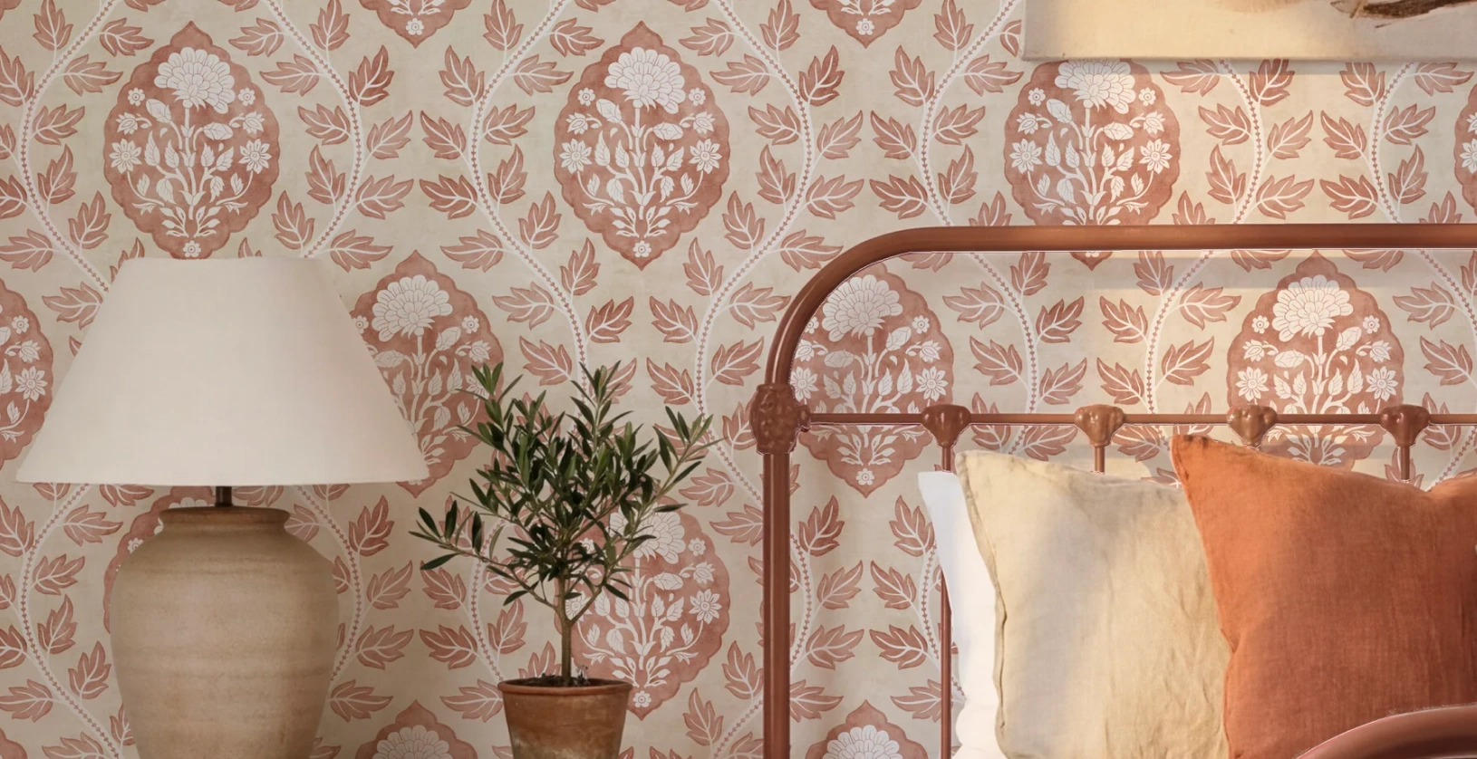 Bedroom with red floral heritage