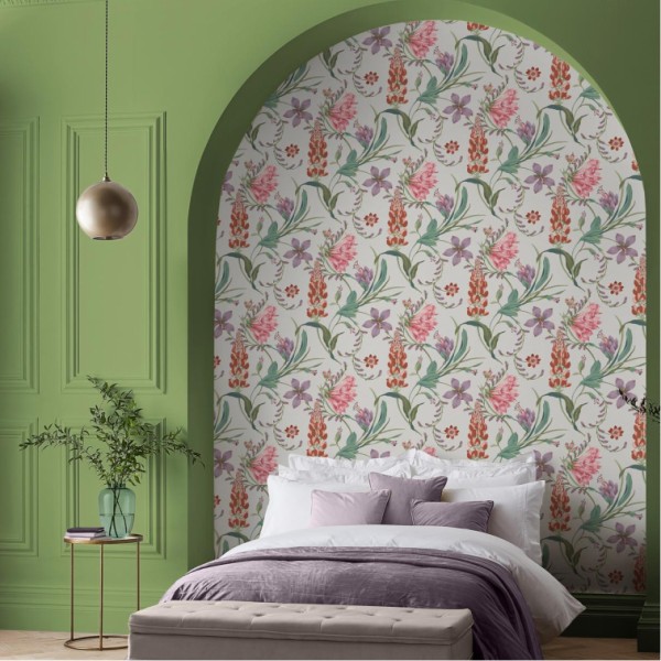 Graham & Brown | Botanist's Scroll Pink Wallpaper | 130296