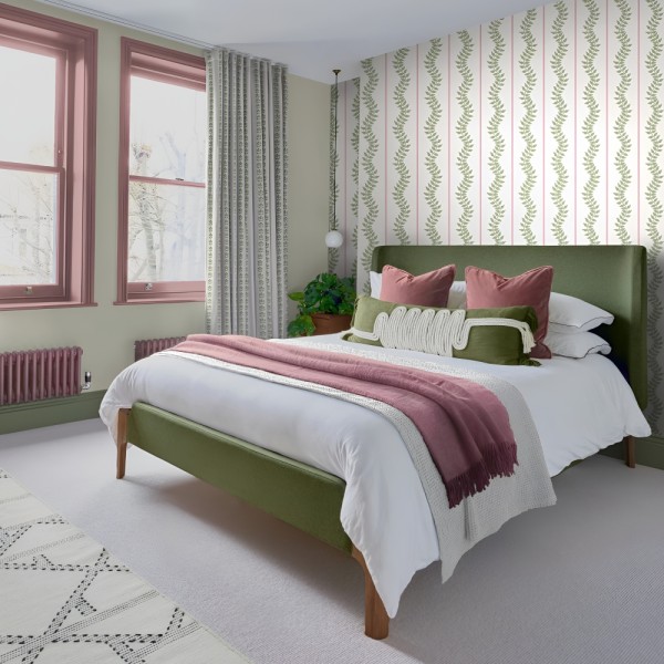 Graham & Brown | Laurel Leaf Stripe Pink & Green Wallpaper | 130292