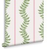 Graham & Brown | Laurel Leaf Stripe Pink & Green Wallpaper | 130292