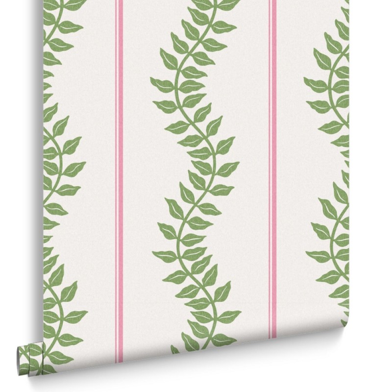 Graham & Brown | Laurel Leaf Stripe Pink & Green Wallpaper | 130292