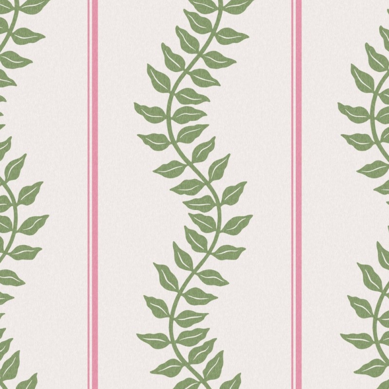 Graham & Brown | Laurel Leaf Stripe Pink & Green Wallpaper | 130292