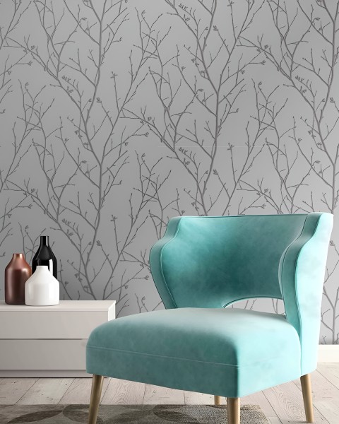 Graham & Brown | Water Silk Sprig Silver | 104754