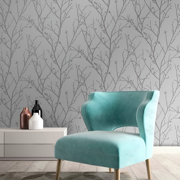 Graham & Brown | Water Silk Sprig Silver | 104754