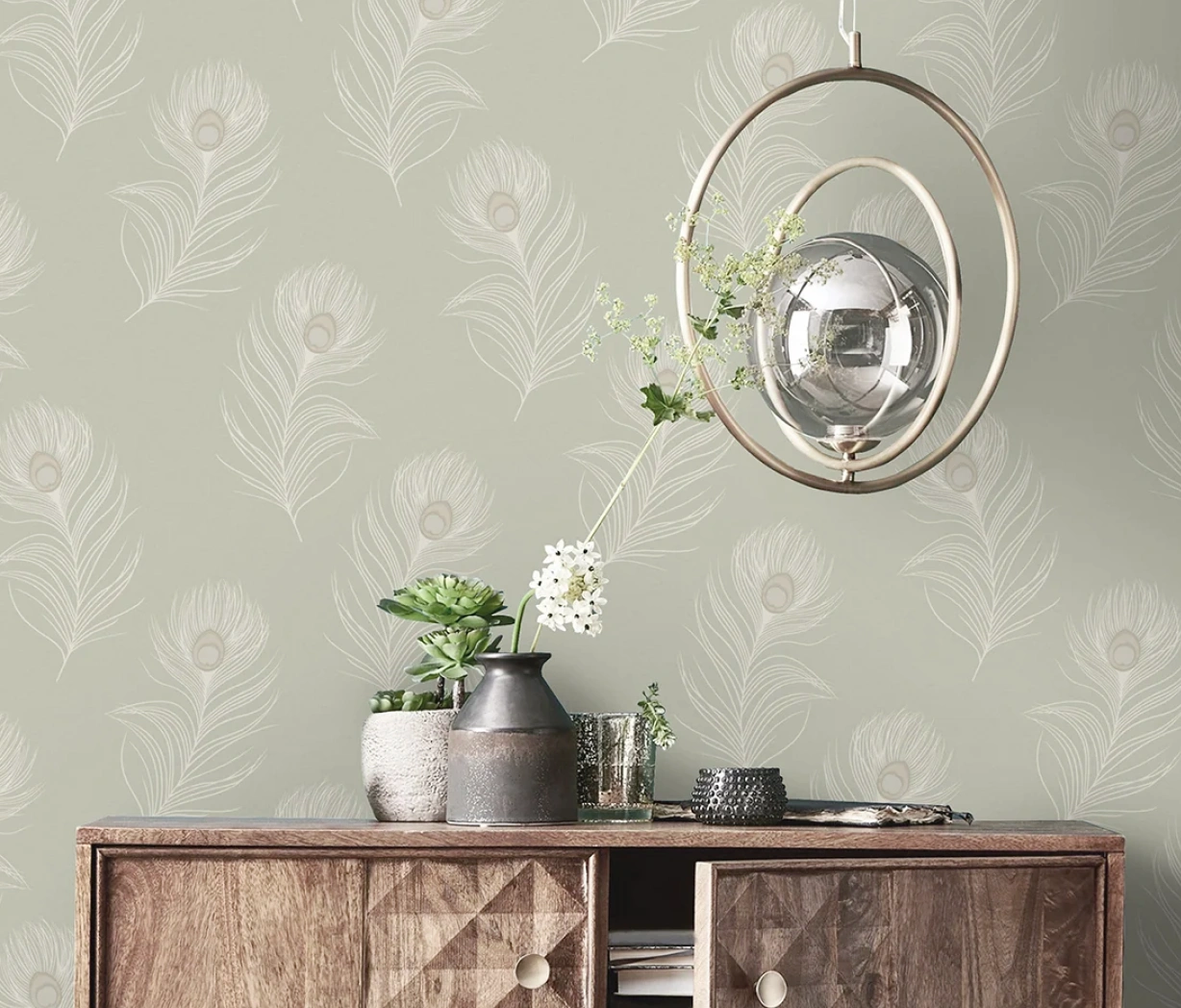 Leaf wallpaper sage green